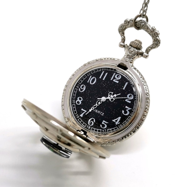 Kompass watch, hängande halsband watch, silver
