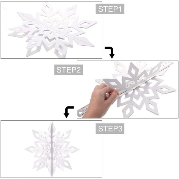Et sæt med 18 fe glitter 3D snefnug hængende julepynt