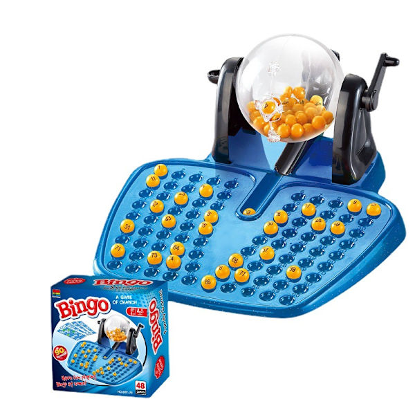 Traditionelt bingospil med kugler, dispenser og bingokort