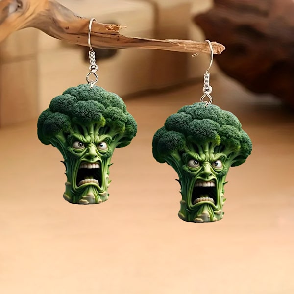 Söta och roliga lätta akryl Vivid Broccoli hängande örhängen