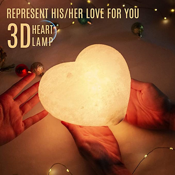 Hjerteformet LED-lampe, 10 cm 3D-udskrivning, dæmpbar 16 farver, fjernbetjening