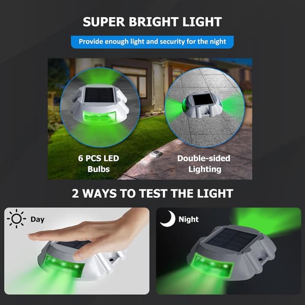 Solar dækbelysning LED indkørselslys, udendørs IP68 vandtæt (grøn, 2-pak)