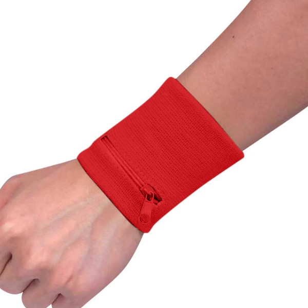 2 deler rødt sport-armbånd håndledd-pose Glidelås håndledd-lommebok - R