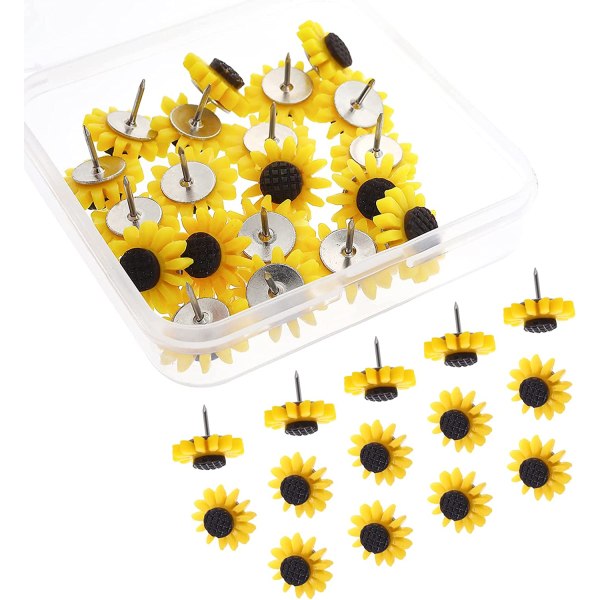 Set of 20 Sunflower Decorative Push Pins for Corkboards, Cards,