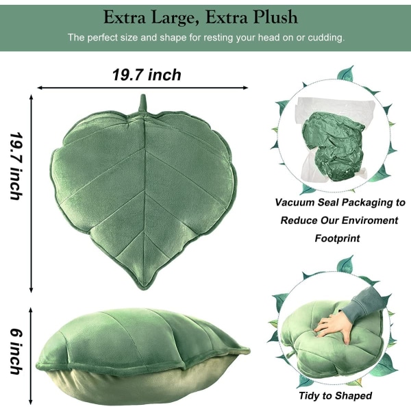 3D grønne blade dekorationspude, formet pude blødt ryggulv C