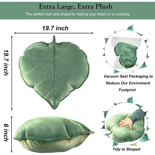 3D Grönt Blad Dekor Kudde, Forma Kasta Kudde Mjuk Rygg Golv C