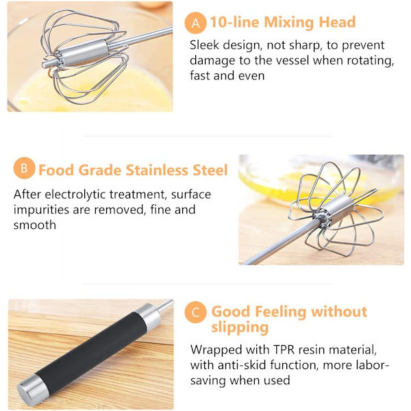 Egg Beater Roterende Visp - Rustfritt Stål Rustfritt Holdbart R
