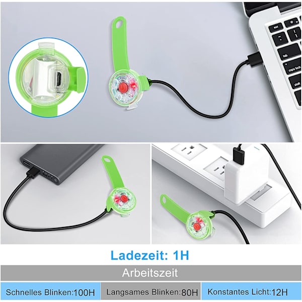 Turvallinen LED-vilkkuva valo koirille (vihreä), kissoille - USB-ladattava