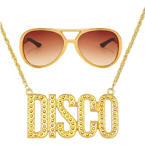 Discokedja-kit Guld Solglasögon, 80-talets 90-talets Rappare Tillbehör Hiphop-dräkt för Män Kvinnor, Dräkt Halsband Hänge Smycken Karneval Konserter År 80 90