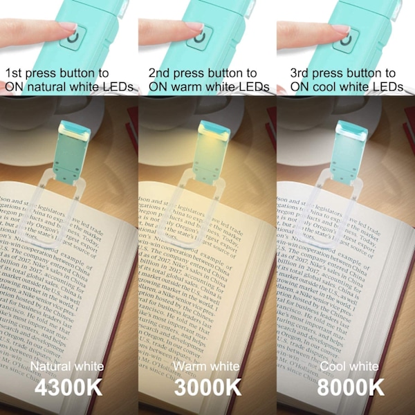 Bokleselampe USB Oppladbar Leselampe 3 Lysstyrker
