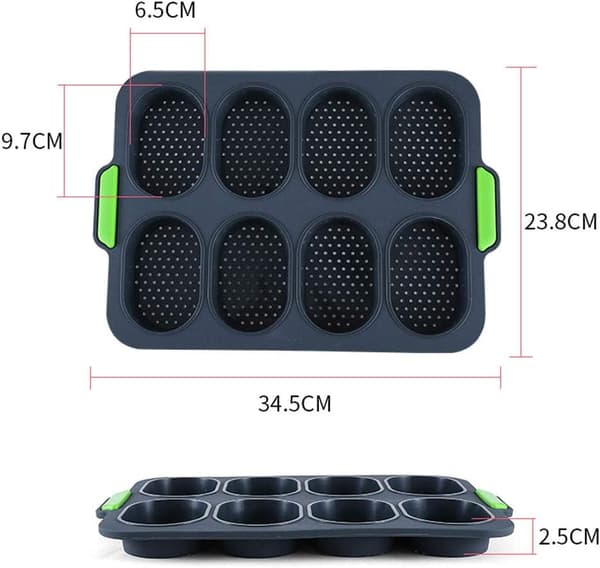 Brødform, 8 gitter, non-stick silikone, perforeret, til franskbrød og baguette