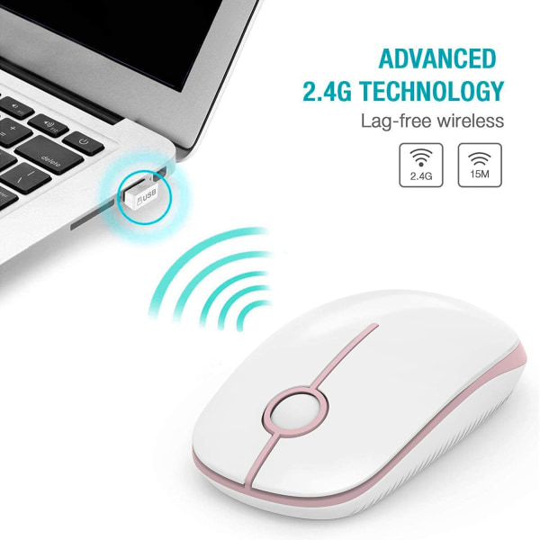 2,4G trådlös mus med USB mottagare, 1600 DPI, trådlös tyst