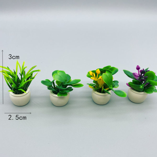 Set med 4 miniatyrväxter för dockhus Bonsai växt 1:12 Mini P