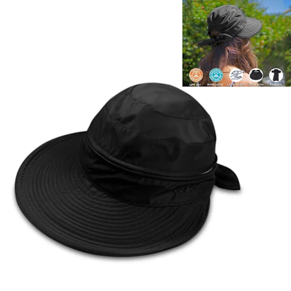 Dame UPF 50+ UV-beskyttelse Konvertibel Strandhat til sort