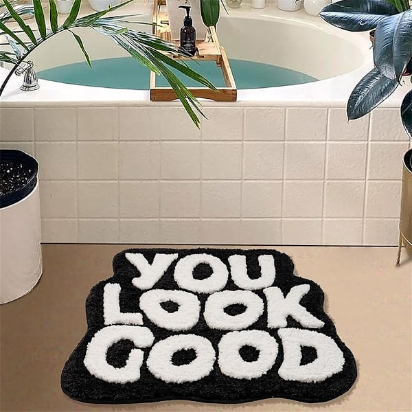 64x54cm(Sort) Sjovt skridsikkert bademåtte absorberende toiletrug Du ser godt ud Dørmåtte Badeværelseindretning Maskinvaskbart bademåtte