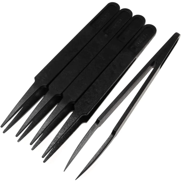 Set of 5 anti-static multi-function plastic precision tweezers,