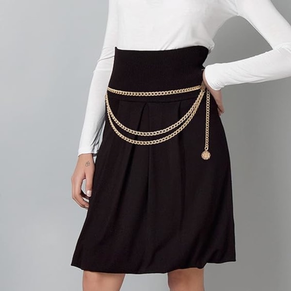 Guld - Pakke med 3 Multi-layer Mave Talje Kæder, Fashionable Talje Kæder til Kvinder, Vintage, Hul Metal, Justerbar Lås, Talje Kæder til Lange Nederdele, Krop Kæder