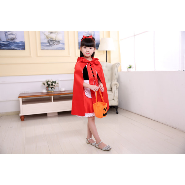 Costume Little Red Riding Hood Dress with Hooded Cloak and Apron