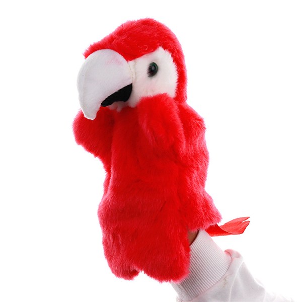 En (papegøje, højde 25 cm) børnehånddukke, Deluxe plyshånd P