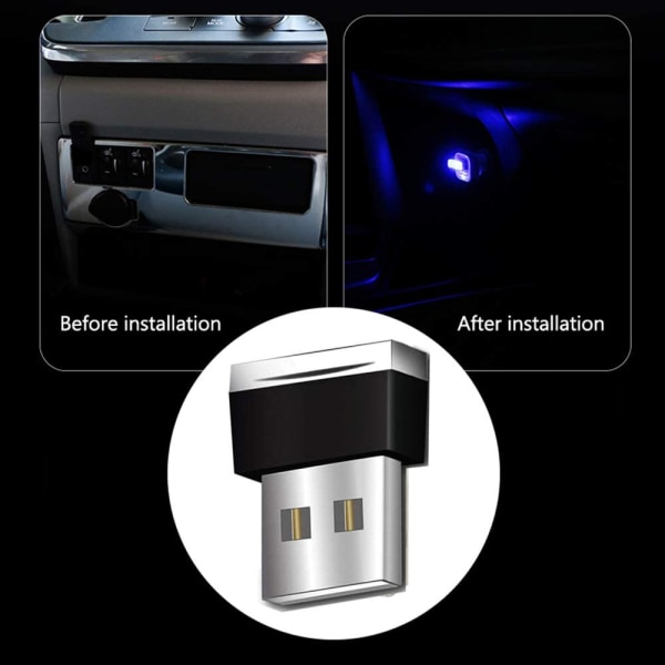 Bil USB LED Interiør Atmosphere Lights, 7 stk Plug-in 5v Universa