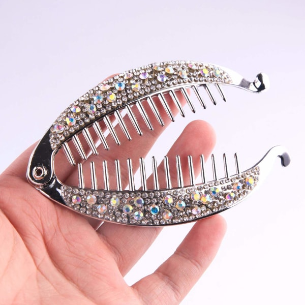 4 Stk Elegant skinnende Rhinestone Crystal Banan Clip Hår Clinche