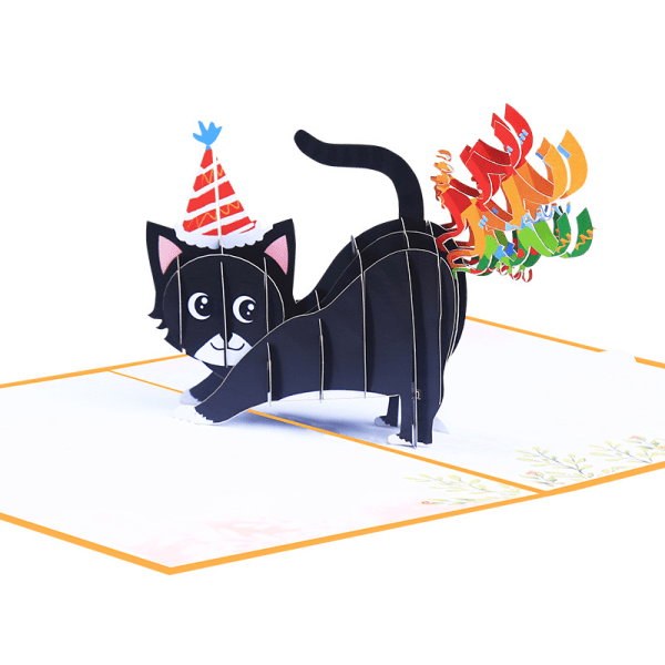 Morsomt bursdagskort med regnbue-kattunge, morsom pop-up tre-