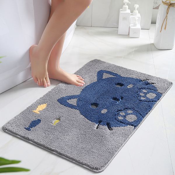 Naughty Cat - Gul Bademåtte, Skridsikker Absorberende Badeværelsesmåtte