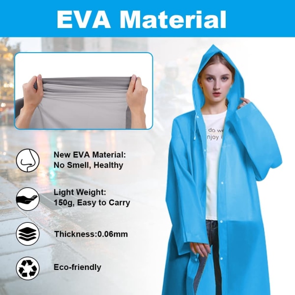 Regnponcho, 2-delt regnponcho, gjenbrukbar poncho EVA-materiale,