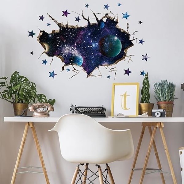 3D Kosmiska blå galax väggdekaler, trasig vägg planet universum