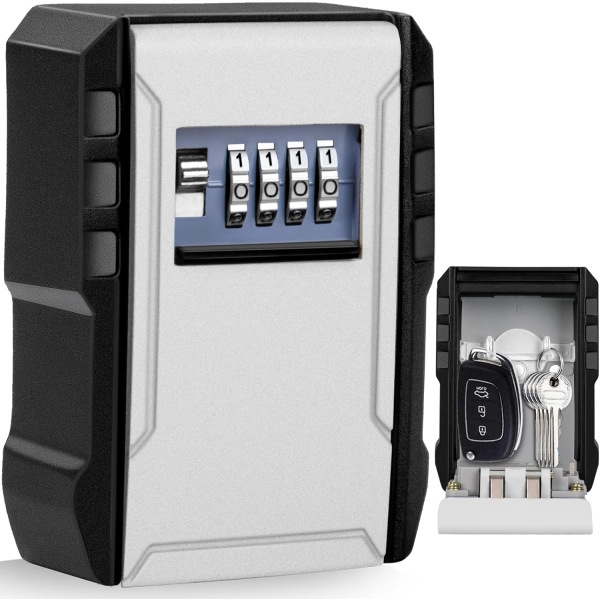 Secure Key Box (harmaa), suuri ulkokäyttöinen turva-avainlaatikko vedenpitävällä