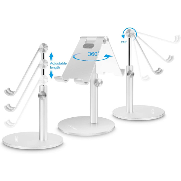 Universell justerbar aluminiumsstativ for nettbrett/telefon, iPad 2018 Pro