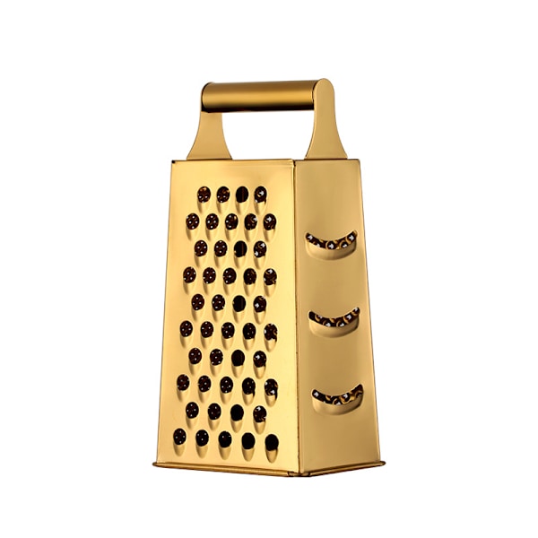Stor 4-sidet rustfrit stål rivejern med håndtag (guld)