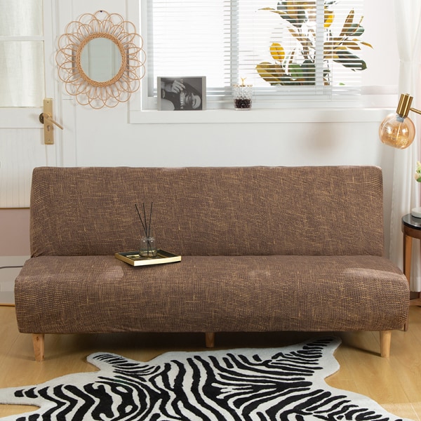 Strækbar armløs sofaovertræk, Universal armløs sofaovertræk Alle dækket sammenklappelig sofa beskytter, Nem at installere og rengøre, 3 sæder Clic Clac overtræk, Kaffe