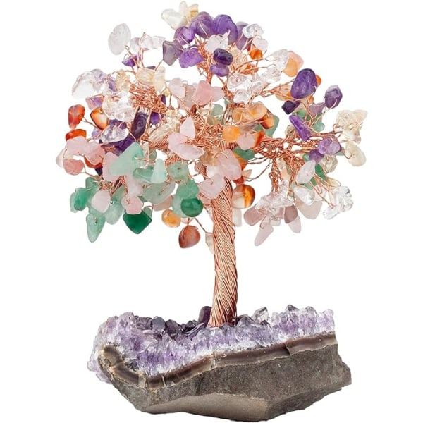 Livets Træ 7 Chakra Naturlige Krystaller Fengshui Træ Dekoration med Ametyst Base Sten Reiki Bord Dekorative Ornament, Meditationsdekoration