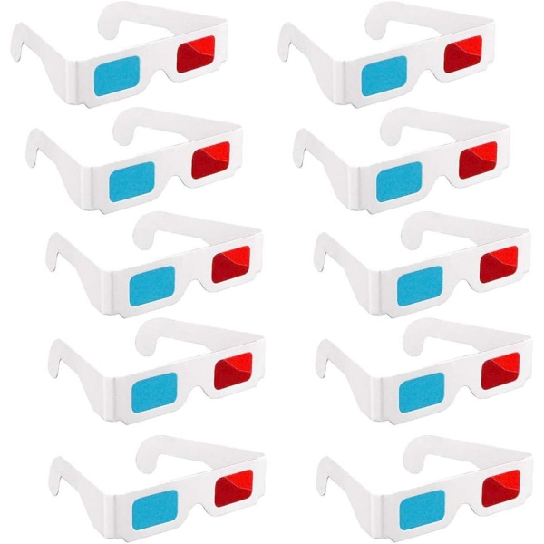 10 Pairs Red and Blue Paper 3D Glasses for Travel and Movie Deco