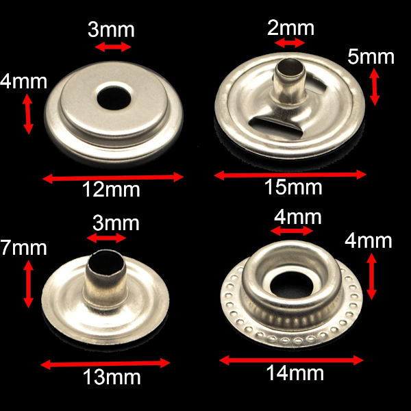 100 stk 15mm rustfritt stål feste trykknapp hette knapp