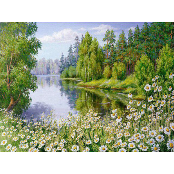 30 x 40 cm, landskap ved innsjøen Diamantmaleri Broderi Dia