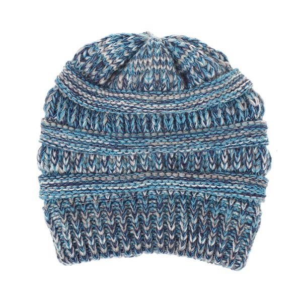 Eksklusive BeanieTail Damelue med Hestehale - Blå/Beige Mess