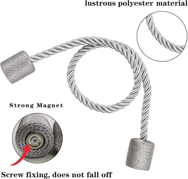 6 par grå magnetiska gardinband
