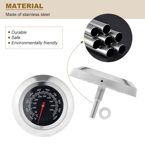 1 stk. 3\" BBQ termometer urskive 1000F temperatur grill Cha