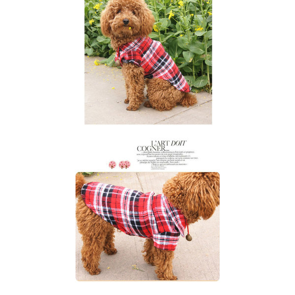 Rutig skjorta för hund (röd - S), rutig skjorta för husdjur kläder för