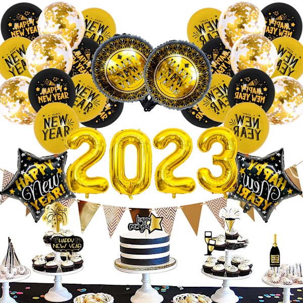 Godt nyttårsdekorasjoner 2023 Ballonger Rose Gold Nyttårsballonger Foliestjerneballonger for nyttårsaftenfestartikler 2023 Nyttårsaftenfestdekorasjoner NYE-dekorasjoner(2)