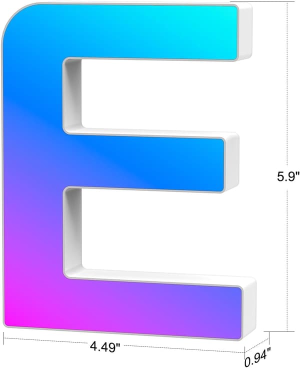 Lysande bokstäver USB-driven, LED-bokstavslampor färgskiftande bokstavsskylt present E