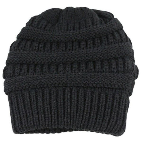 Strikkede uldhue Pullover hue til varme - sort