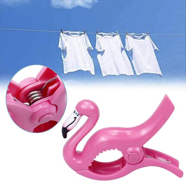 2 pakkausta Flamingo-pyyheklipsejä Vahva rantapyyheklipsipidike