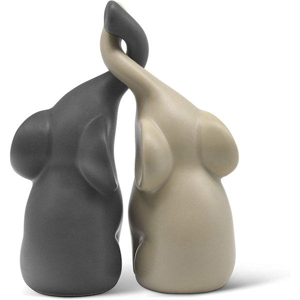 Harmonisk par af elefanter i beige og grå - Moderne skulptur