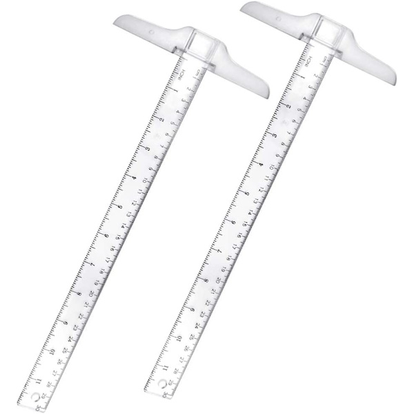 2 stk. T-vinkel 30 cm T-formet lineal Klar plast T-lineal Junior T