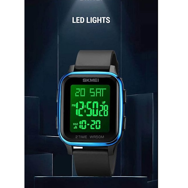 Afslappet Digital Multifunktionelt Armbåndsur med Nedtællingstimer og LED-lys 50M Vandafvisende (Blue)