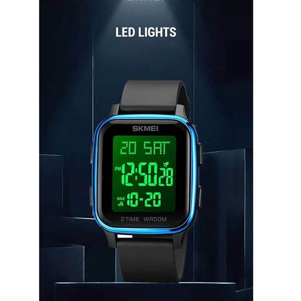 Avslappet digitalt multifunksjons armbåndsur med nedtellingstimer og LED-lys, 50 meter vanntett (Blue)