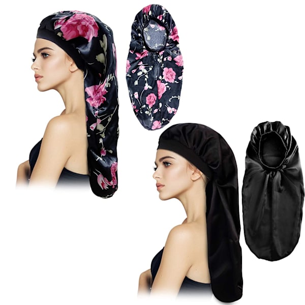 2 stk. Lange Satin Bonnet Søvn Hætte, Ekstra Store Fletninger Hætter